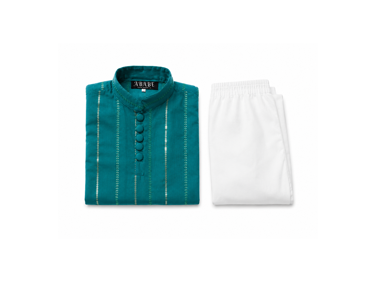 Teal Sequined Kurta Set