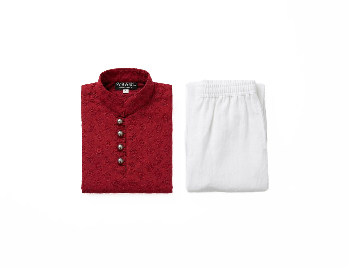 Red Embroidered Kurta Set