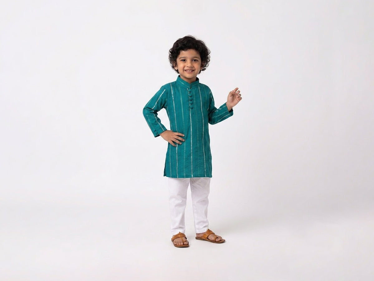 Teal Sequined Kurta Set
