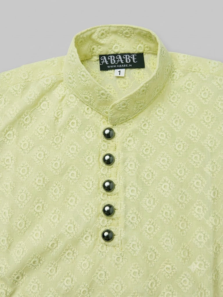 Lime Green Floral Kurta Set