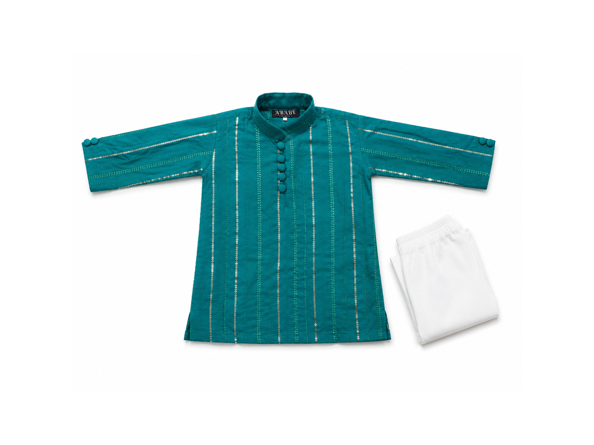 Teal Sequined Kurta Set