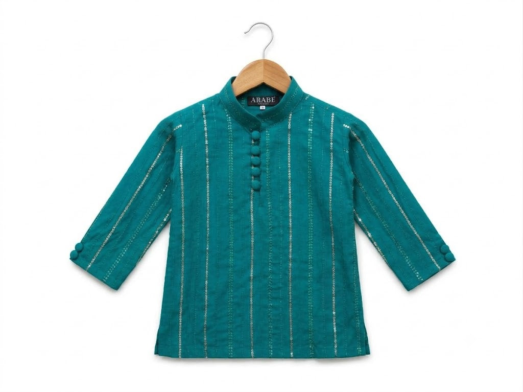 Teal Sequined Kurta Set